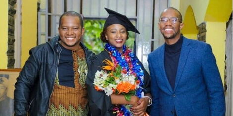 Gathoni Mwaura with her brothers Ngibuini Mwaura and Waihiga Mwaura during her graduation