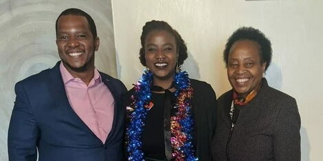 Gathoni Mwaura with her brother Ngibuini Mwaura and their mother during her graduation