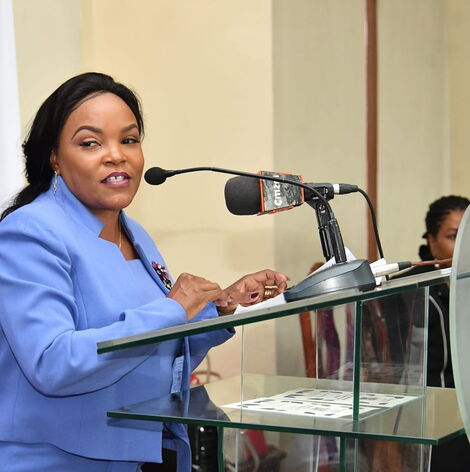 Kirinyaga Woman Representative Purity Ngirici pictured addressing a forum on March 5, 2020