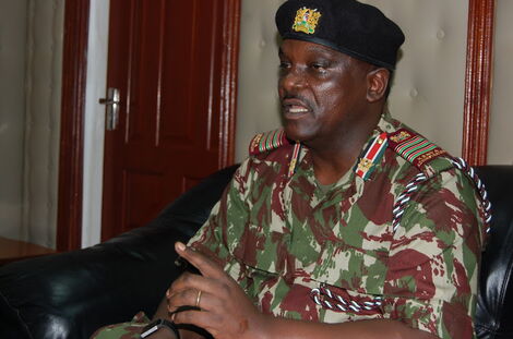 North Eastern Regional Commissioner Nicodemus Ndalana addresses the press from his offices in Mandera County on April 10, 2020.