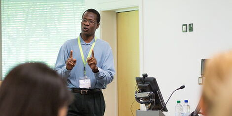 Professor Robert Mokaya giving a lecture at the University of Nottingham in the UK