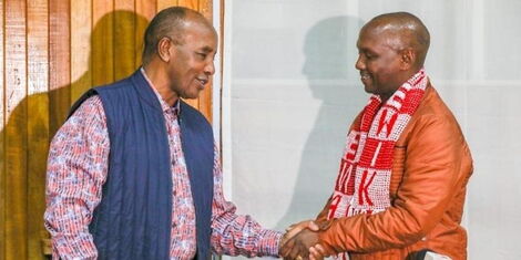 Nyandarua Governor Francis Kimemeia (left) and his new running mate Isaac Maina Gitura on Saturday, May 28, 2022.
