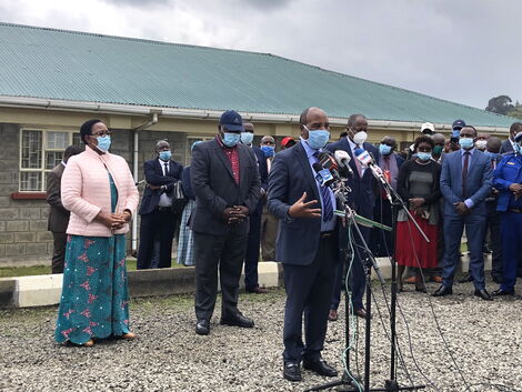 Nyandarua Governor Francis Kimemia Addressing the media following closed-door talks with Interior CS Fred Matiang'i on June 15, 2020.