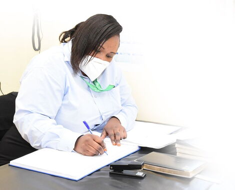 Nyeri Referral Hospital Head Mortician Eva Ngima at her workplace