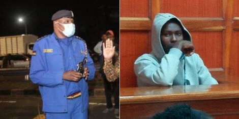 A collage of Kasarani OCPD Peter Mwanza and Sim-swap fraud suspect Gideon Mark who is accused of stealing Ksh597,100 on January 4, 2022.