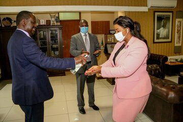 ODM leader Raila Odinga and Laikipia Woman Rep Cate Waruguru at Capitol Hill on Tuesday, June 9