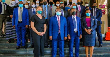 ICT CS Joe Mucheru, PS Jerome Ochieng, Data Commissioner Immaculate Kassait, and British High Commissioner Representative Nicole Gregory during ODPC Strategic Plan Validation Workshop