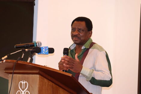 Siaya Senator James Orengo speaking at the Senate Leadership Retreat with the Senate Board of Management on March 9, 2021.