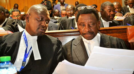 Lawyers Otiende Amollo and James Orengo in court