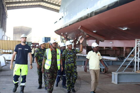 Officials tour KNS Shupavu at Mombasa Shipyard.