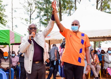 Kisii Governor James Ongwae (left) with Pavel Oimeke on May 14, 2021.