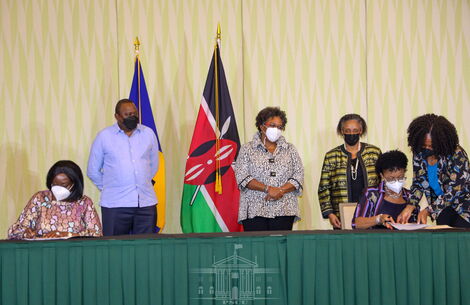 Foreign Affairs Cabinet Secretary Rachel Omamo Signing the Deals on Wednesday October 6