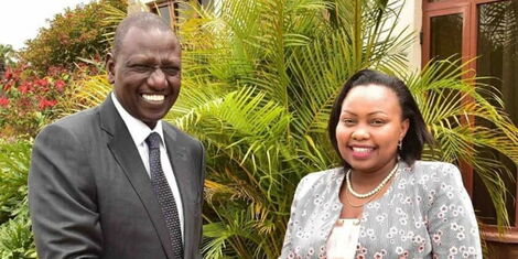 Deputy President William Ruto poses for a photo with Jubilee Nominated Senator Millicent Omanga in 2017