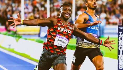 Ferdinand Omurwa Omanyala in celebratory moment after winning Kenya's First Medal in Commonwealth Games when he clocked 10.02 seconds