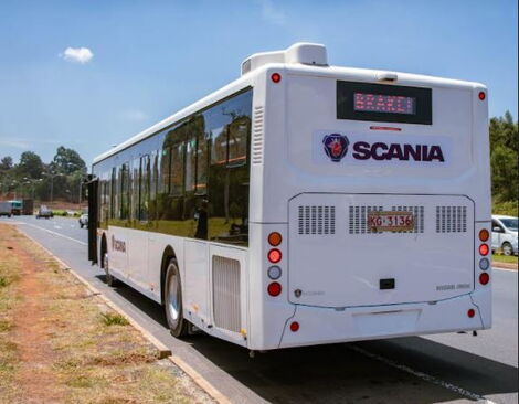 One of the BRT buses from Scania East African Company while on transit