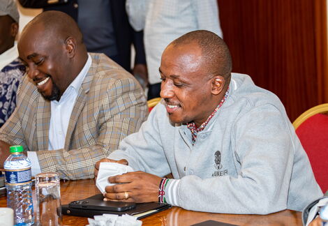 Kitui Senator Enoch Wambua and Makueni Senator Mutula Kilonzo Jnr during One Kenya Alliance meeting at Hermosa Gardens in Karen on Tuesday, July 20, 2021