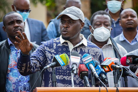 Nairobi Senator Johnson Sakaja during a press briefing at Hermosa Gardens in Karen on Tuesday, July 20, 2021.
