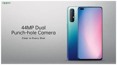 The Oppo reno 3 phone on display.