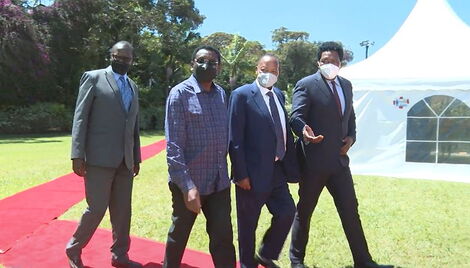 Senators James Orengo (Siaya), Ephraim Maina (Nyeri) and Ole Kina (Narok) at State House Nairobi on Thursday, January 13, 2022.