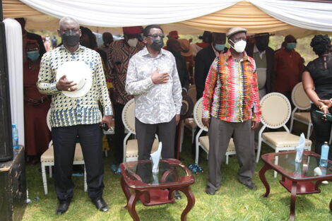 Rarieda MP Otiende Amollo, Siaya Senator James Orengo and EALA MP Oburu Odinga at Lusoi Ranch in Laikipia County on September 18, 2021