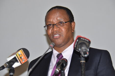 An undated photo of Interior Principal Secretary, Karanja Kibicho addressing the press