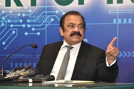 Pakistani Interior Minister Rana Sanaullah addressing the Press