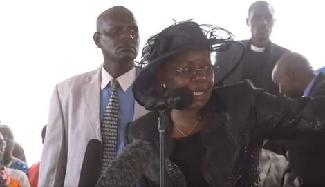 The widow of the former Mount Elgon MP John Serut, Madam Pamela Serut during the burial service on Saturday, March 5, 2022.