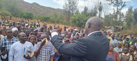 Rongai Governor Paul Chebor addresses victims of the Subukia demolitions on Thursday, February 16, 2023 in Nakuru County. 