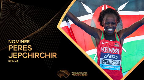 Peres Jepchirchir's poster announcing her nomination for the World Athletics Awards 2020