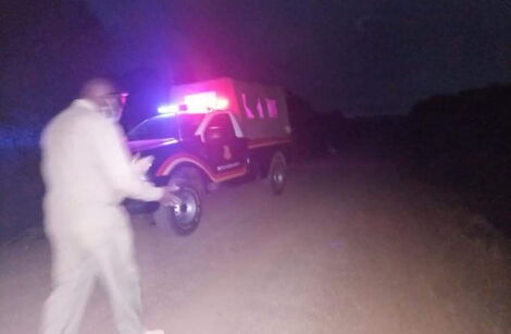 Police car along a road in Kieni Constituency after individuals planned to block the road.
