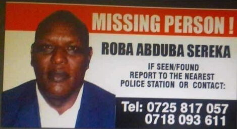 Poster of the missing businessman Roba Sereka shared by his family members
