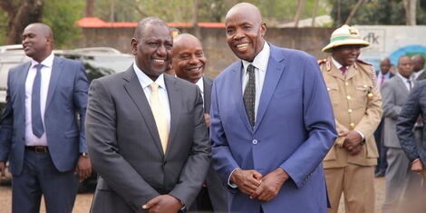 President Dr William Ruto and Edcucation CS Ezekiel Machogu at Joseph Kang'ethe Primary School in Kibera, Nairobi County, to witness the beginning of Day 2 of KCPE and KPSEA exams on November, 29 2022