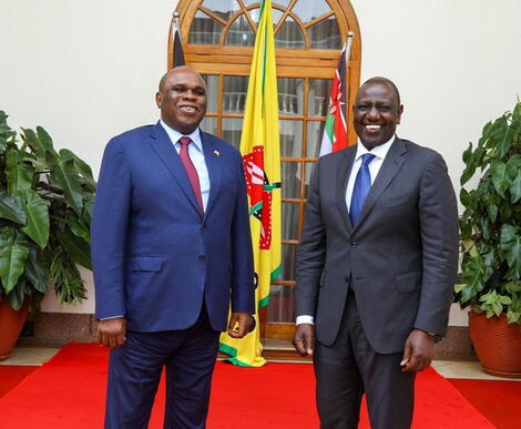 President William Ruto and AFRIEXIM bank president Benedict Oramah at State House Nairobi on November 17, 2022.