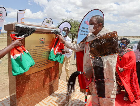 President Uhuru Kenyatta presides over the unveiling of a landmark declaration to end female genital mutilation (FGM) and child marriages among the community at Kisima Grounds in Samburu County on March 5, 2021