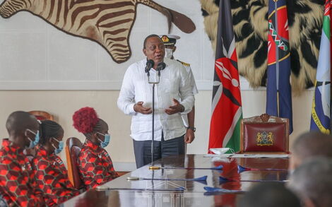 President Uhuru Kenyatta Addresses the 2020 Tokyo Olympics Contigent at State House on August 16, 2021.