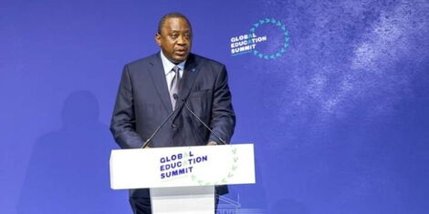 President Uhuru Kenyatta addresses the Global Education Summit in July 2021.