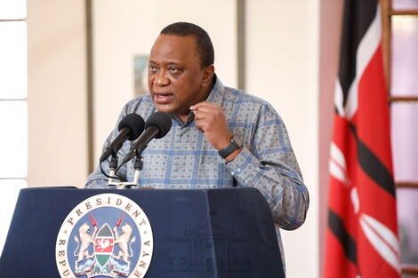 President Uhuru Kenyatta addressing the nation from State House Nairobi on April 25, 2020.