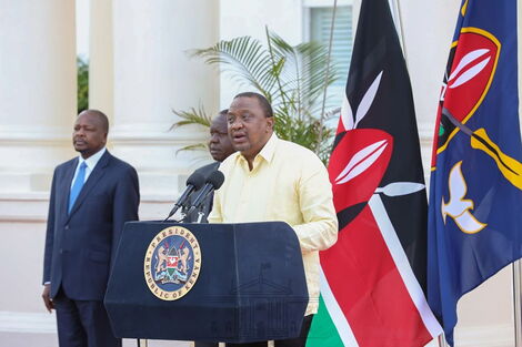 President Uhuru Kenyatta addressing the nation from State House Nairobi on April 6, 2020.