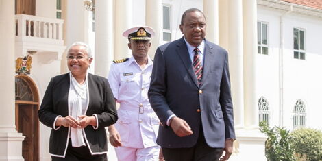 President Uhuru Kenyatta and First Lady Margaret Kenyatta at State House for the 91st Annual St John Inspection Parade at State House in 2019
