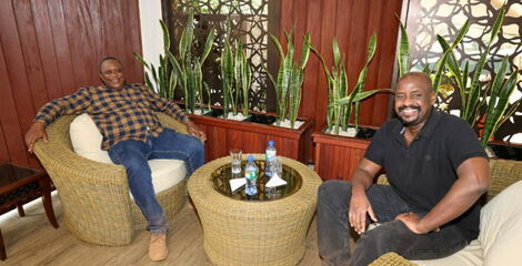 President Uhuru Kenyatta and Lieutenant General, Muhoozi Kainerugaba hanging out at a place in Nairobi.