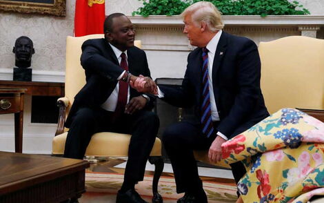President Uhuru Kenyatta and US President Donald Trump during a meeting in the Oval Office at the White House in Washington on August 27, 2018.