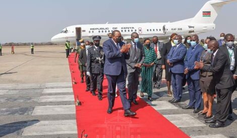 President Uhuru Kenyatta and his team of delegates arrive at the inauguration ceremony of Zambia's new President Hakainde Hichilema.