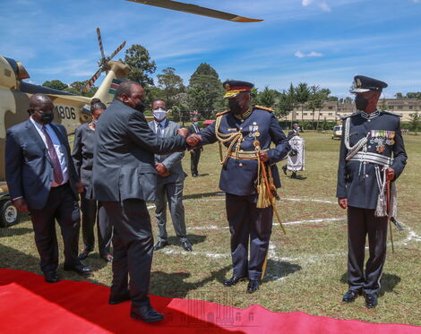 President Uhuru Kenyatta arrives at the National Police College Main Campus Kiganjo in Nyeri County on January 20, 2022.