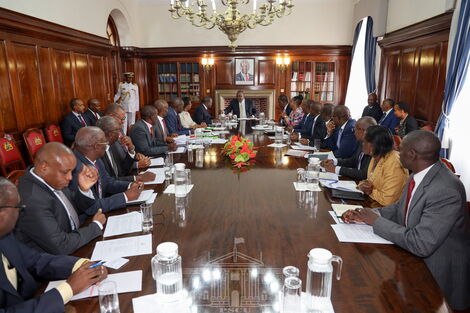 President Uhuru Kenyatta chairs the National Emergency Response Committee on Coronavirus at State House on March 13, 2020.