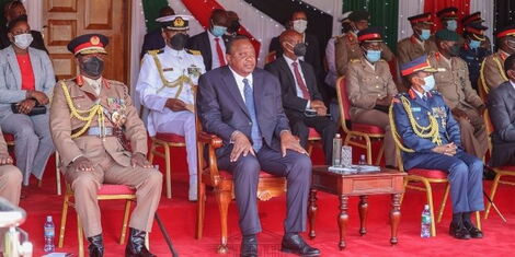 President Uhuru Kenyatta attending the commissioning of the first cohort of graduate general service officer cadets of the Kenya Military Academy in Lanet, Nakuru County March 31, 2022