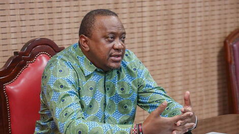 President Uhuru Kenyatta chairing a virtual meeting with the special coronavirus emergency taskforce on April 1, 2020.