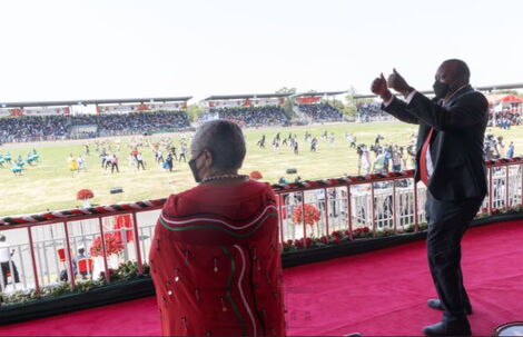 President Uhuru Kenyatta enjoys the Madaraka Day celebrations in Kisumu on Tuesday, June 1, 2021.