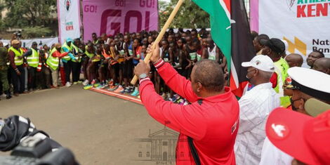 President Uhuru Kenyatta flags off the inaugural Nairobi City Marathon on May 8, 2022.