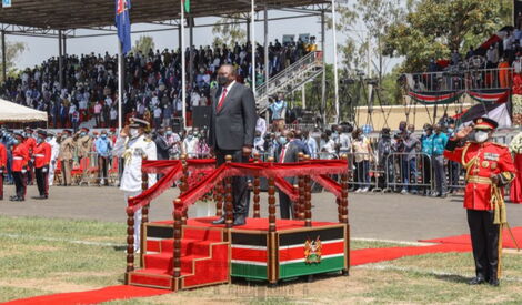 President Uhuru Kenyatta follows the Madaraka proceeding in Kisumu on Tuesday, June 1, 2021.
