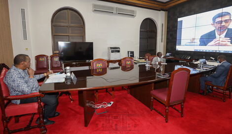 President Uhuru Kenyatta in a virtual meeting with Google CEO Sundar Pichai on January 28, 2021